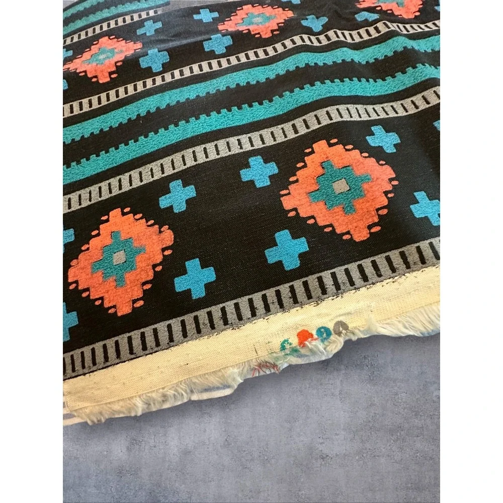 Southwestern Fabric Textile Panel Black Turquoise Coral Painted/Screen print